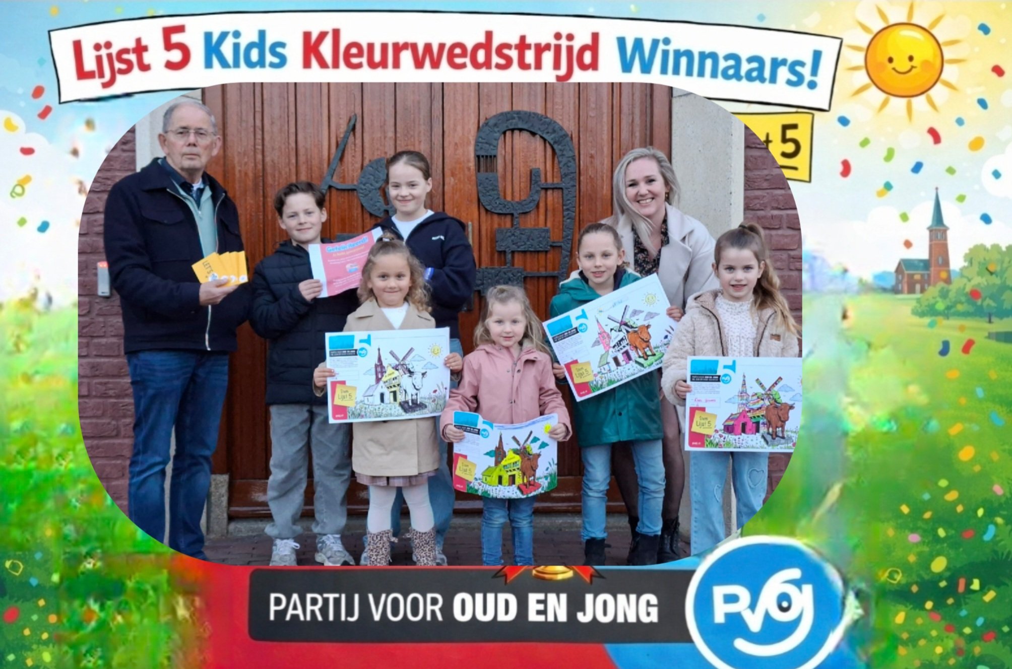 Foto: Uitreiking prijzen voor de kleurplaten wedstrijd van PVOJ