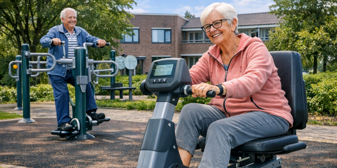 Foto: Nieuwe verstelbare hometrainer voor beweegtuin achter ’t Hofhuys in Bergeijk