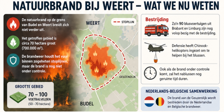 Foto: Grote bosbrand op militair terrein in Weert. NL-Alert ivm rook- en geuroverlast