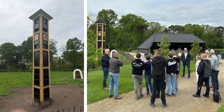 Foto: Leerlingen en docenten Pius X-College bouwen ecotoren voor dieren op Landgoed Wellenseind