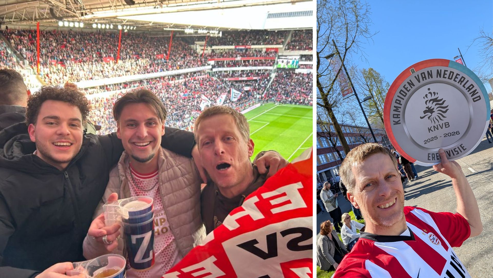 Foto: Nijkerker Edwin (50) tussen feestende PSV-fans: ‘Vandaag gaat het dak eraf’