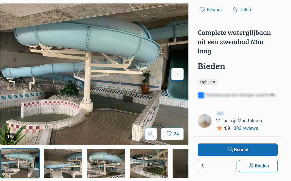 Glijbanen De Brake in Nunspeet staan ineens op Marktplaats: 'Zelf demonteren'