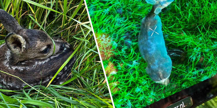 Foto: Drone boven het weiland moet reekalveren redden tijdens maaiseizoen