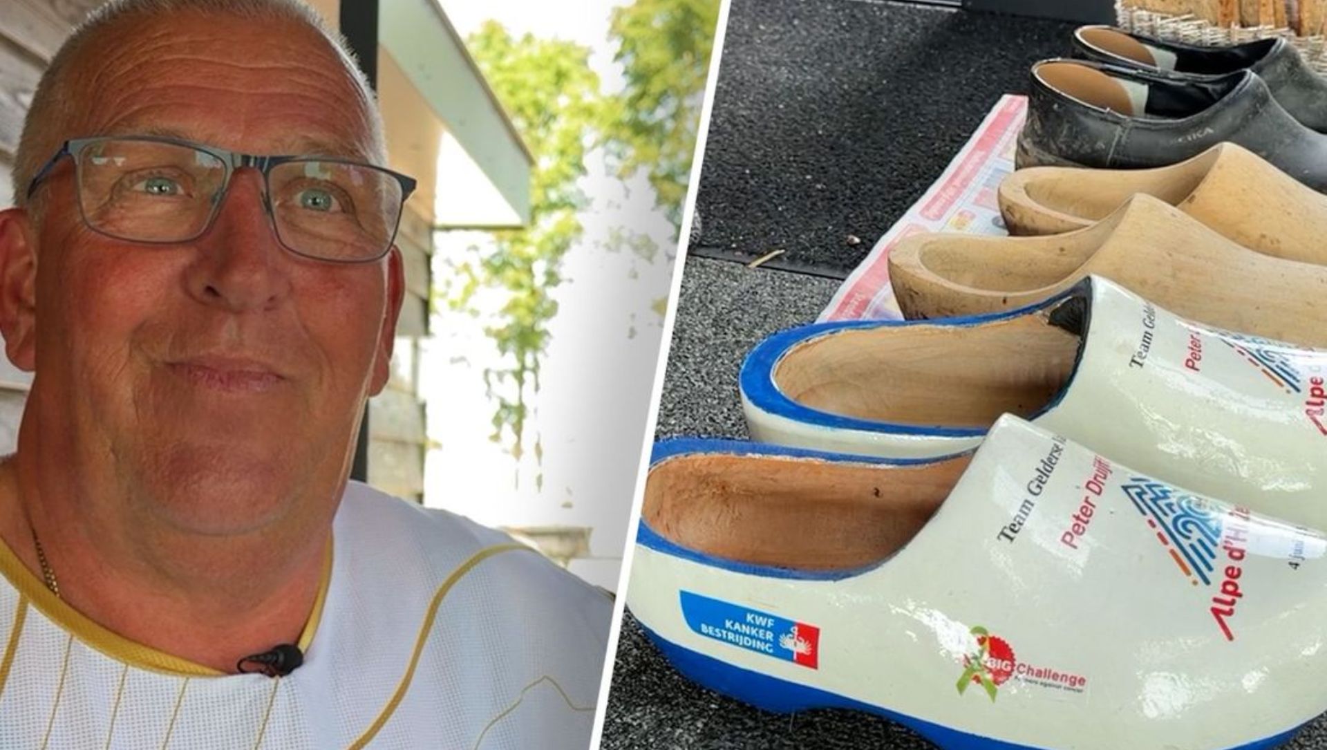Foto: Peter (63) beklimt de Alpe d’Huez op klompen: ‘Voor mij zijn het normale schoenen’