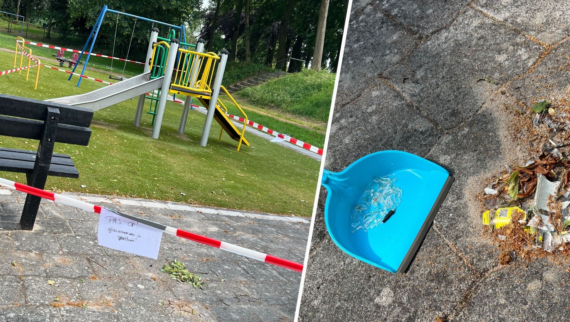 Foto: Bewoners zetten deel van speeltuin af na vondst van glasscherven