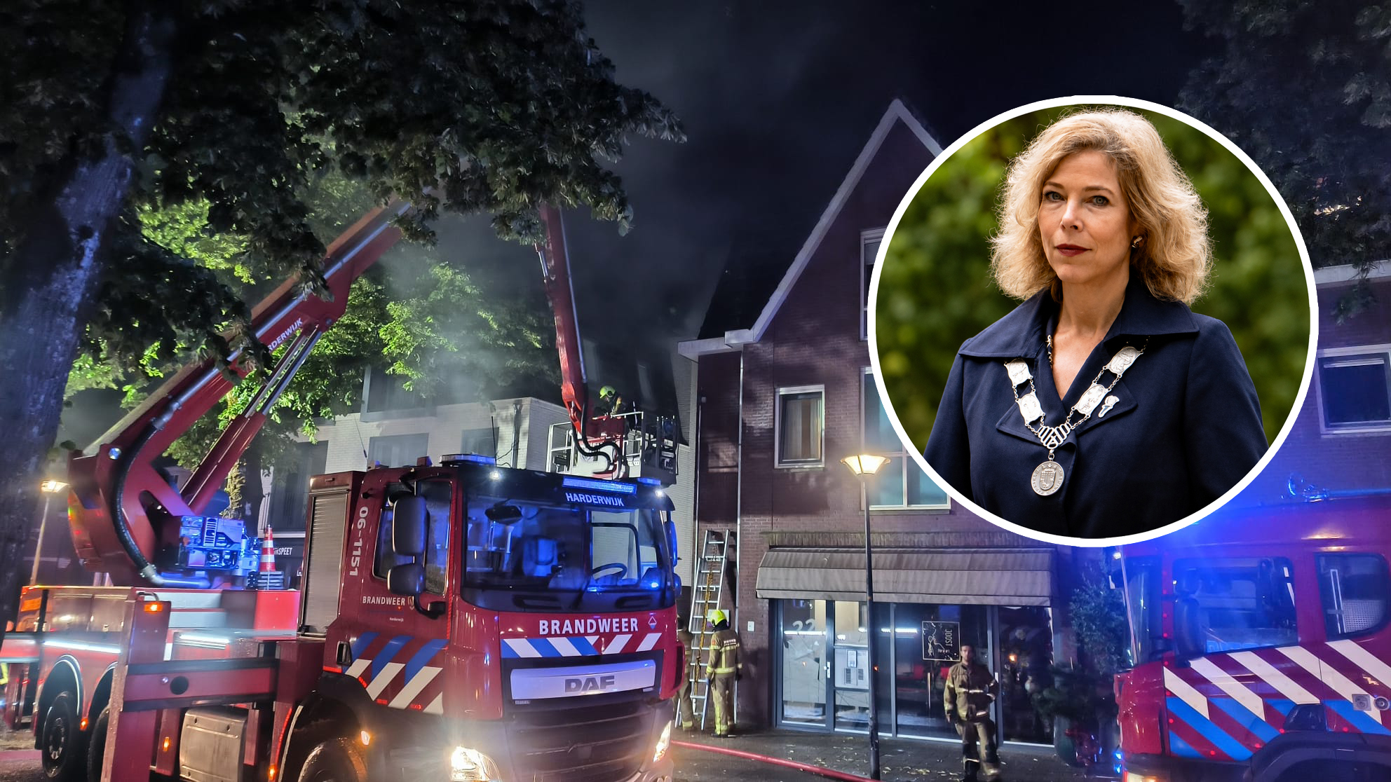 Foto: Burgemeester Blom na brand Stationslaan: ‘Mooi om te zien hoe Nunspeet voor elkaar klaarstaat’