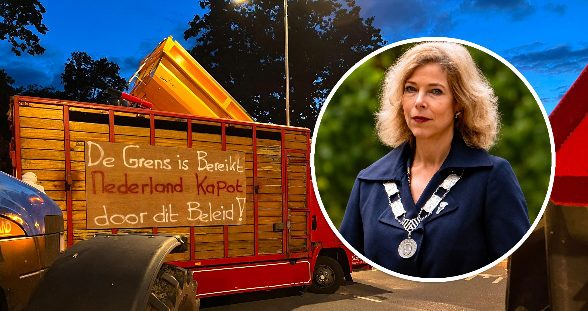Foto: Burgemeester begrijpt boerenprotest, maar niet de brandstichting op rotonde
