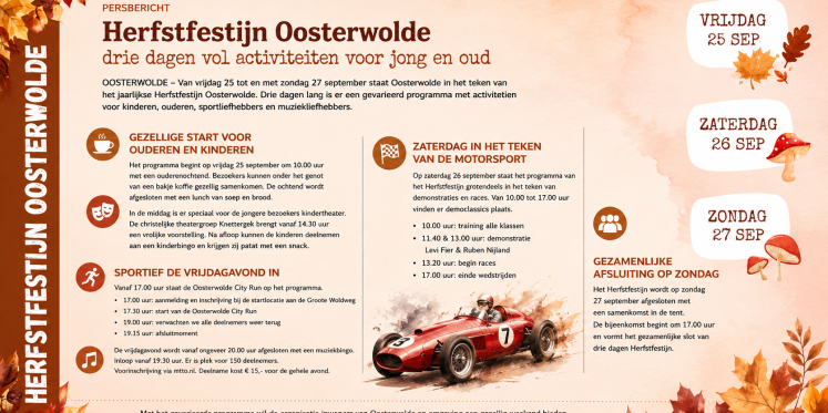 Foto: Herfstfestijn Oosterwolde biedt drie dagen vol activiteiten voor jong en oud