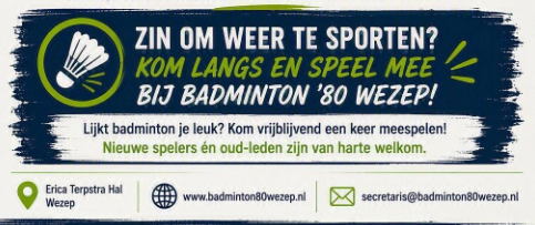Foto: Nieuw badmintonseizoen van start bij Badminton ’80 Wezep