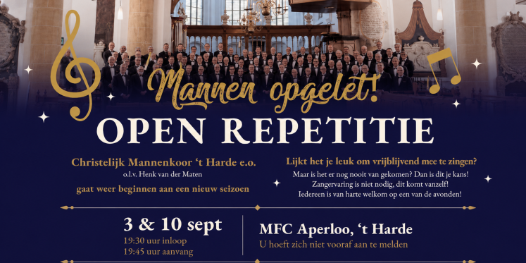 Foto: Christelijk Mannenkoor ’t Harde houdt open repetities