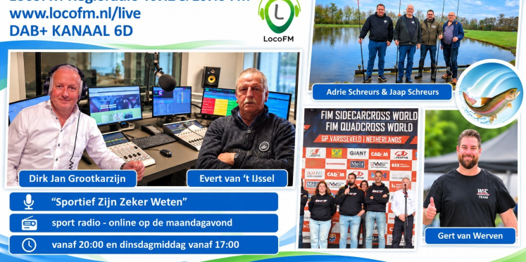 Foto: Vissers Adrie en Jaap Schreurs en de motocrossmannen Evert van ’t IJssel en Gert van Werven bij Sportief Zijn Zeker Weten