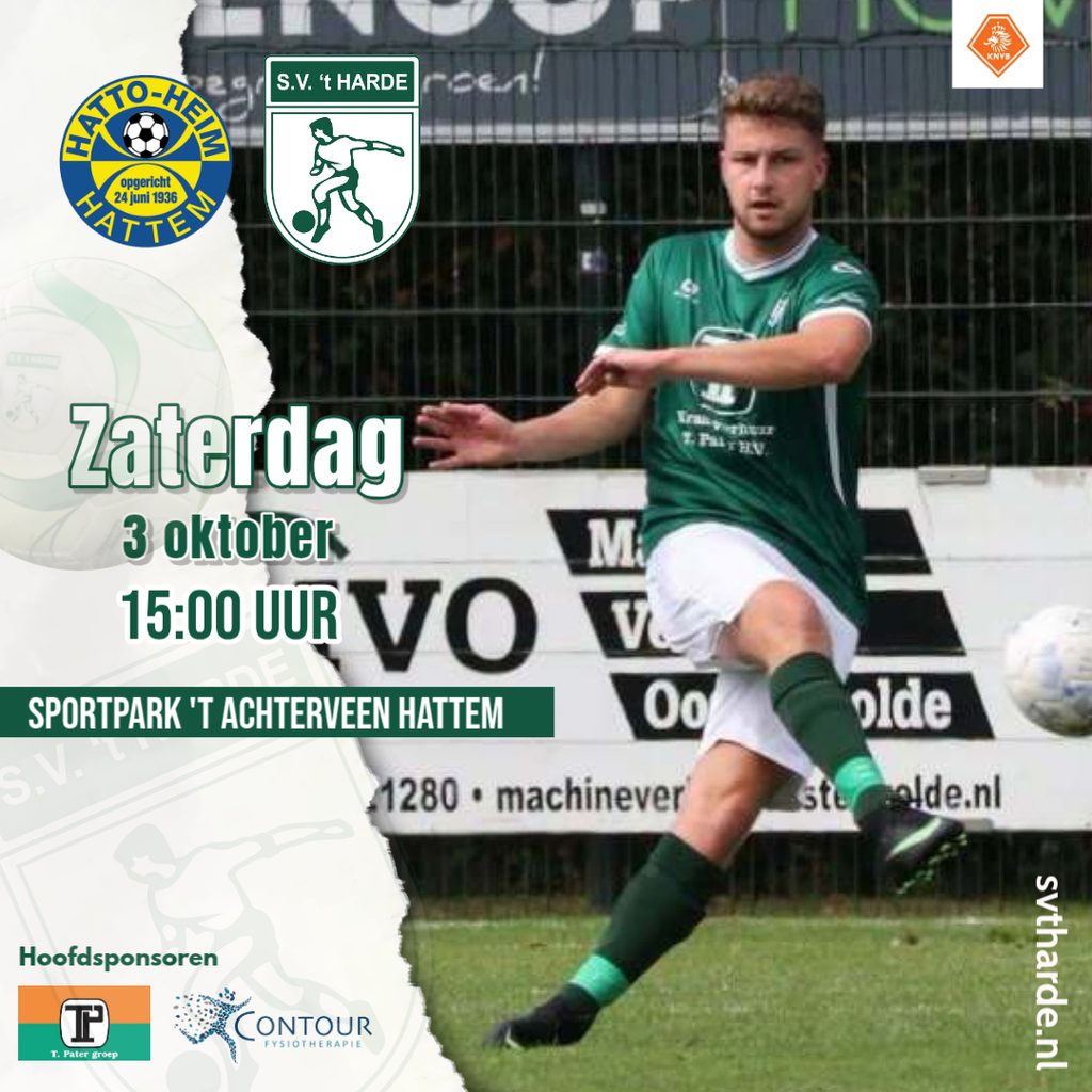 Foto: S.V. 't Harde neemt het zaterdag op tegen Hatto Heim