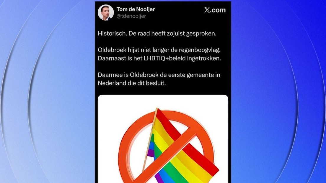 Foto: Regenboogvlag in de ban, De Nooijer zorgt voor nieuwe ophef in Oldebroek
